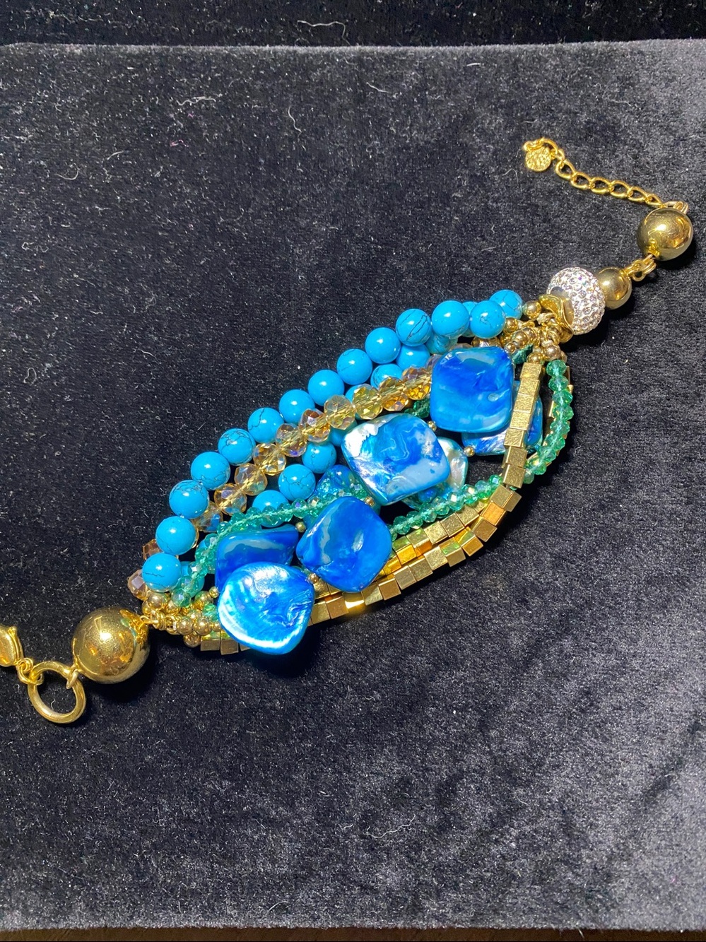 Fifth Avenue bracelet turquoise bead cobalt marble blue Gold Swarovski crystal